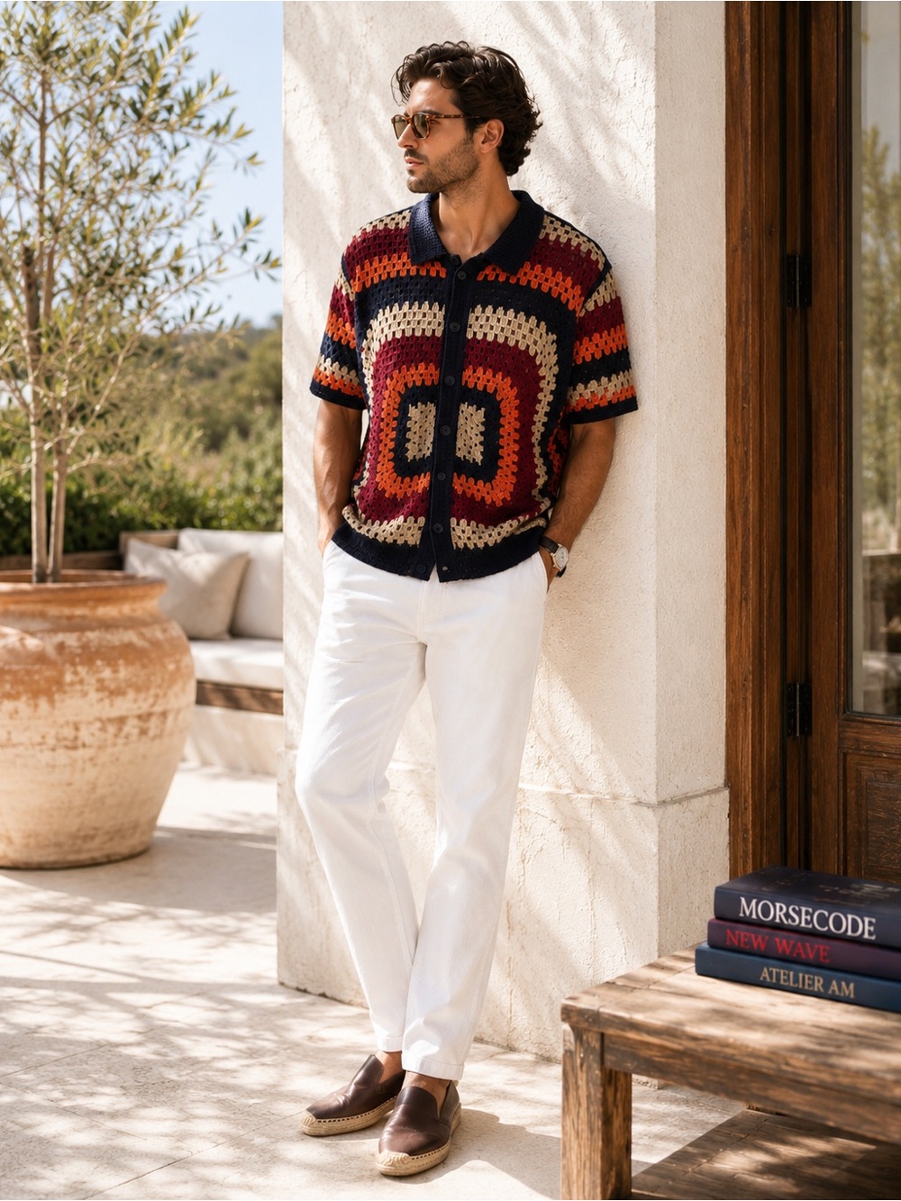 MORSECODE New Crochet Sweater Shirt LARGE Short Sleeve Multicolor Knit MCQ1001